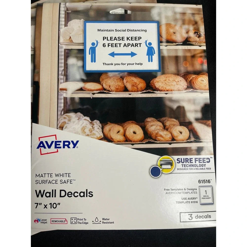 Avery‎ 61516 Matte White Surface Safe Wall Decals 7x10 Social Distancing 9-Pack